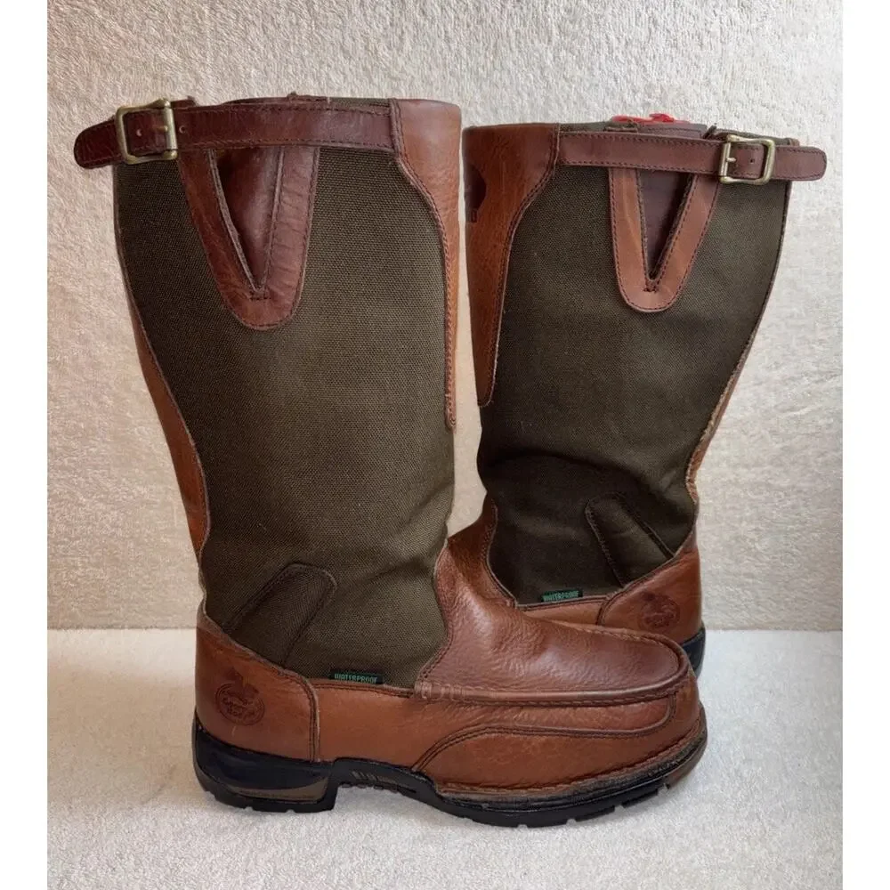 Georgia Brown Boots Waterproof Pull-on SnaKe Guard Men 14” Size 11.5 M